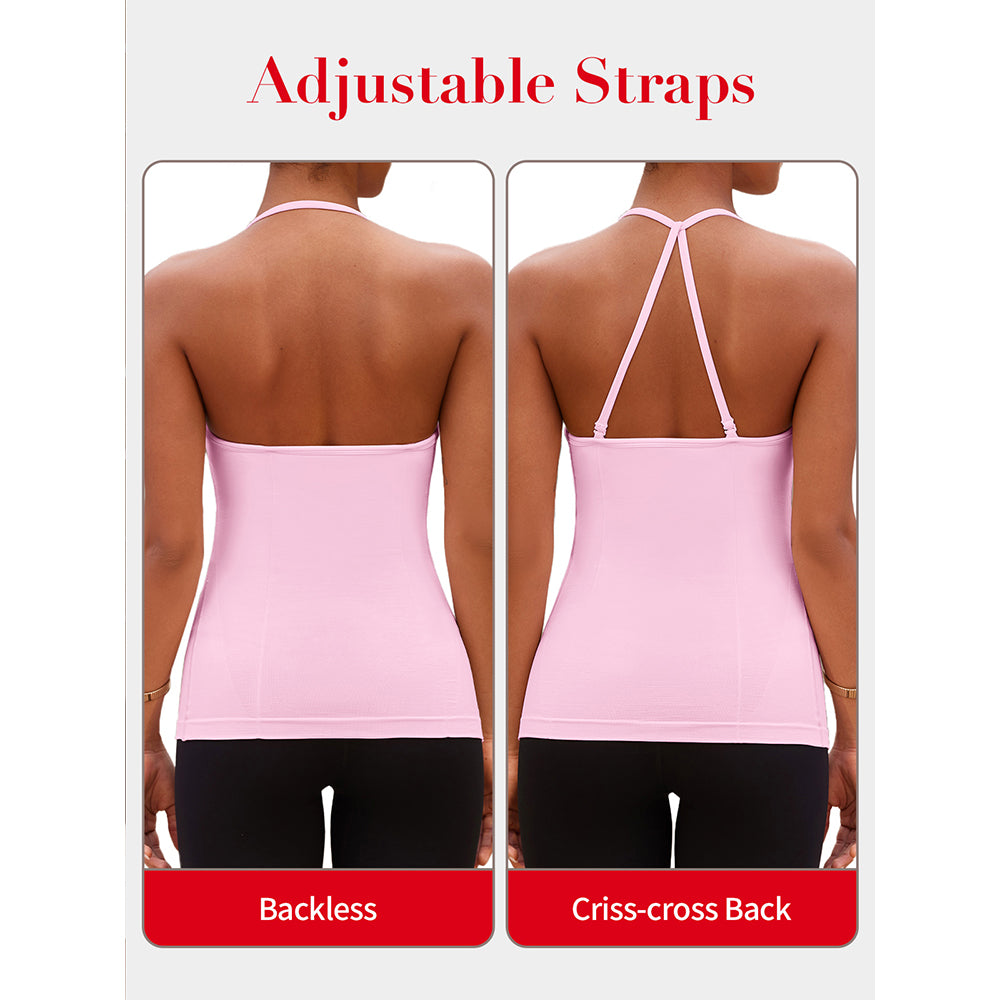 Attraco Built in Bra Halter Tops for Women Padded Workout Tank Strappy Camisole Gym Yoga Cami Top
