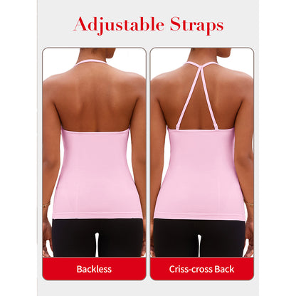Attraco Built in Bra Halter Tops for Women Padded Workout Tank Strappy Camisole Gym Yoga Cami Top