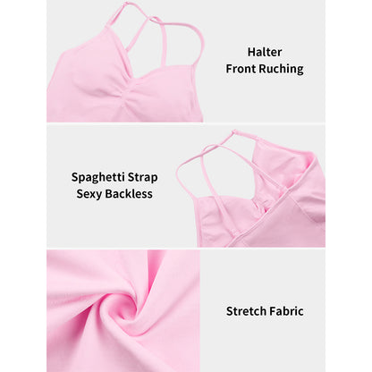 Attraco Built in Bra Halter Tops for Women Padded Workout Tank Strappy Camisole Gym Yoga Cami Top