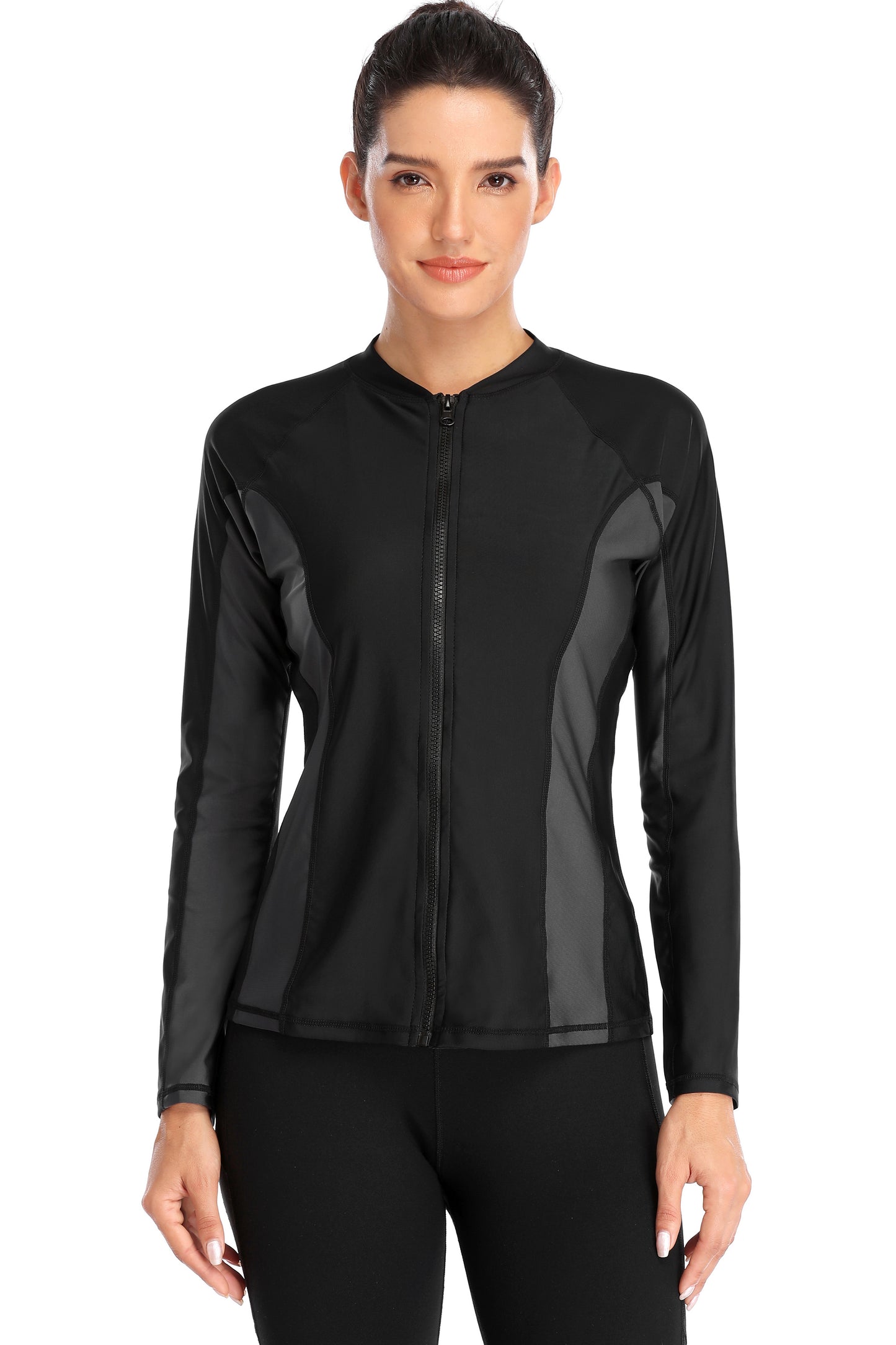 Women's Long Sleeve Rash Guard With Zipper Front -5064