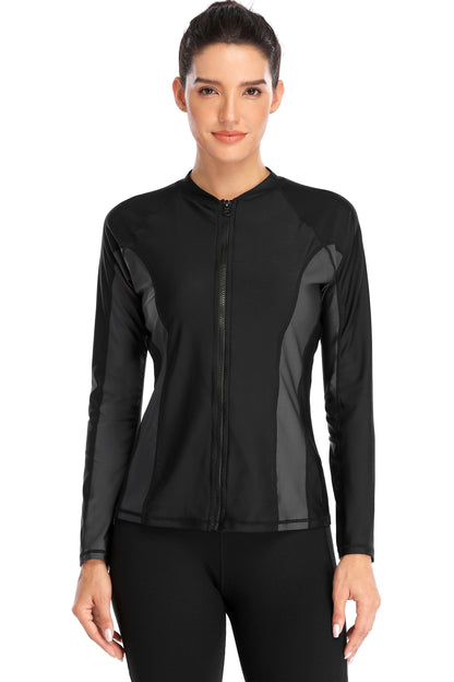 Women's Long Sleeve Rash Guard With Zipper Front -5064
