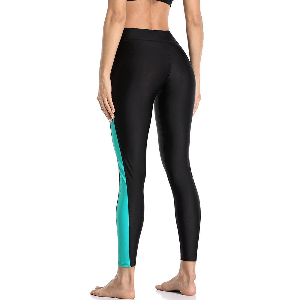 Charmo Women's High Waisted Swim Leggings with Color Contrast Splice Triangle Lining Swim Pants