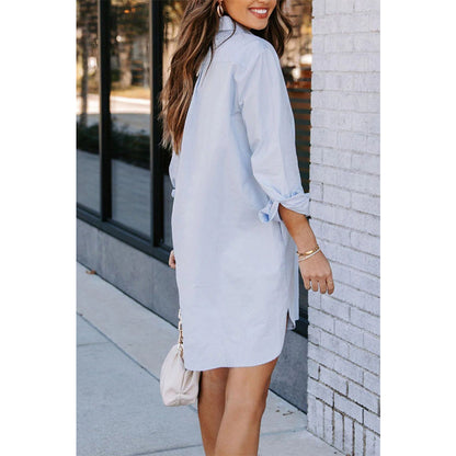 Attraco Women's Long Sleeve Button Front Midi Shirt Dress with Side Slits and Side Pockets