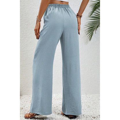 Attraco Women Elastic Drawstring High Waist Wide Leg Pants with Side Pockets