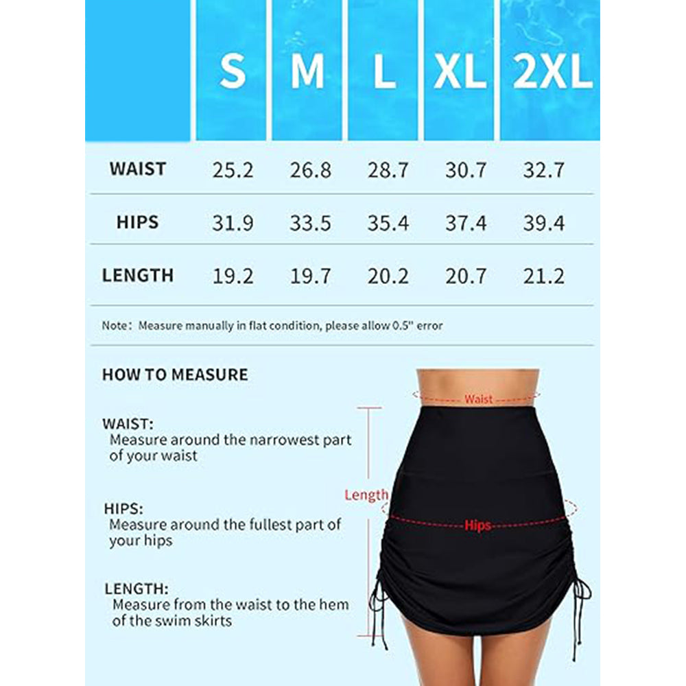 Charmo Women's High Waisted Swim Skirt with Adjustable Side Ruched Drawstring and Built-in Brief