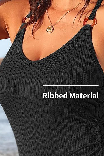 Charmo Women's Ribbed Adjustable Side Ties & Crisscross Back One Piece Swimsuit
