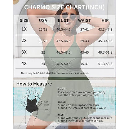 Charmo Women's Plus Size Swim Dress Swimsuit Mesh Ruffle One Piece Tummy Control Bathing Suit Front Cross Swim Suits 2026