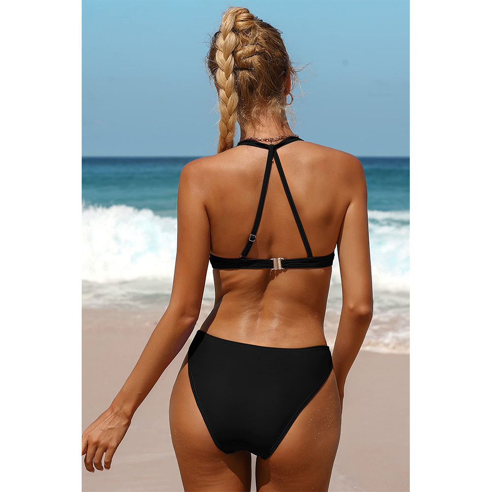 Charmo Women's Halter Neck Bikini Set Adjustable Straps & Back Clasp Two Pieces Swimwear