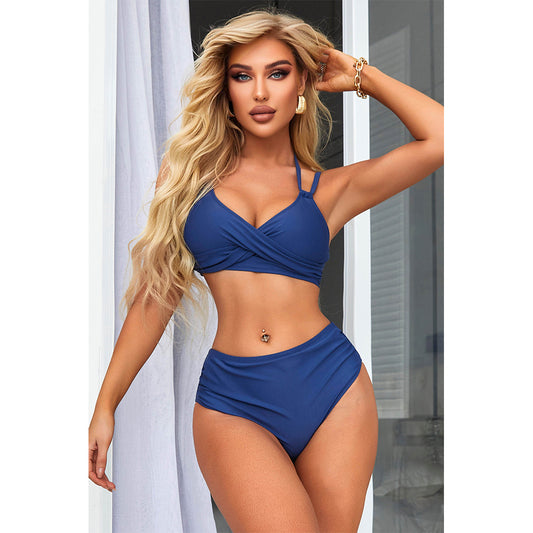 Charmo Women's Twist-Front Halter Bikini Set Adjustable Flattering High-Waist Swimwear Set