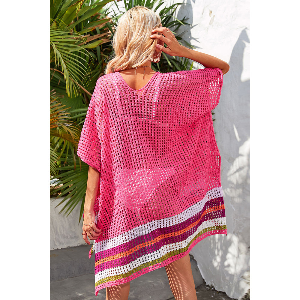 Charmo Women's Loose Openwork Color Block Side Slits Beach Cover Up