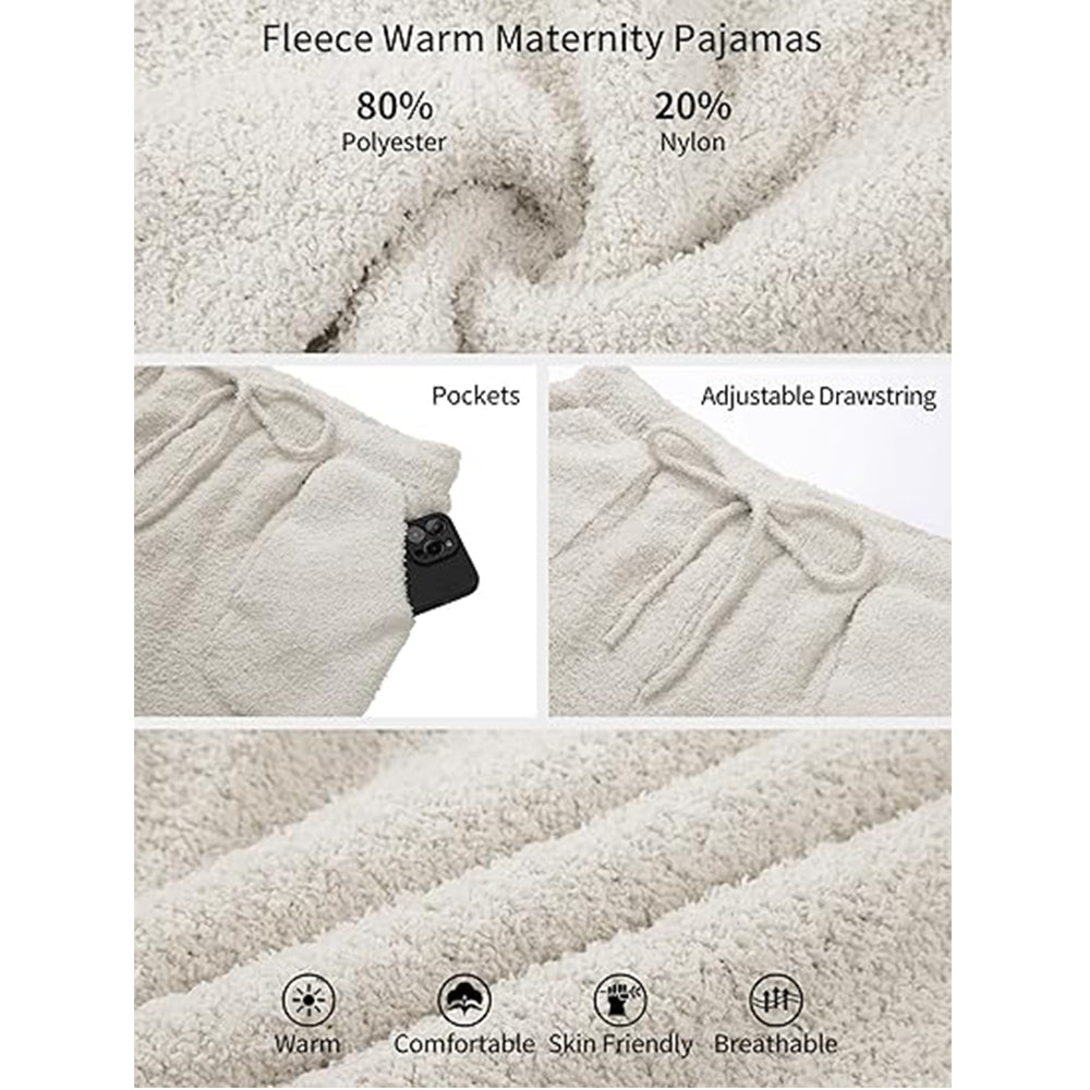 V For City Pajamas Fleece 2 Piece Postpartum Lounge Set Maternity Comfy Pockets Color Block Long Sleeve Cozy Winter