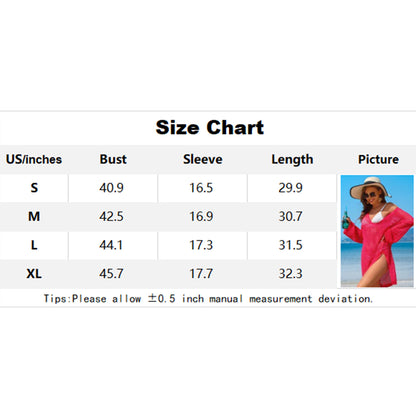Charmo Women's Oversized Crochet Hollow Out V Neck Side Slit Sheer Mesh Long-Sleeve Cover Up