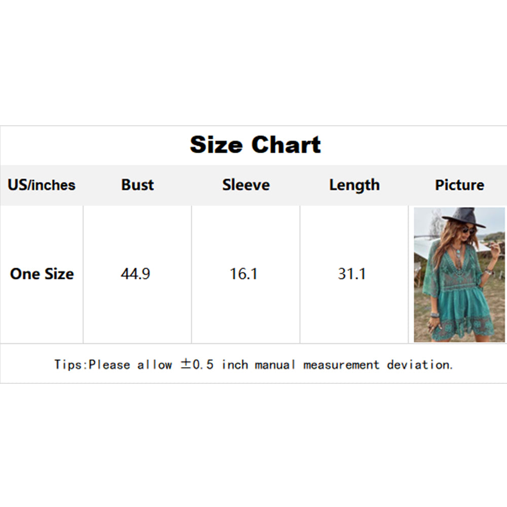 Charmo Women's Lace Embroidery V-Neck Cover Up  with Half Sleeves & Flowy Hem Mini Dress