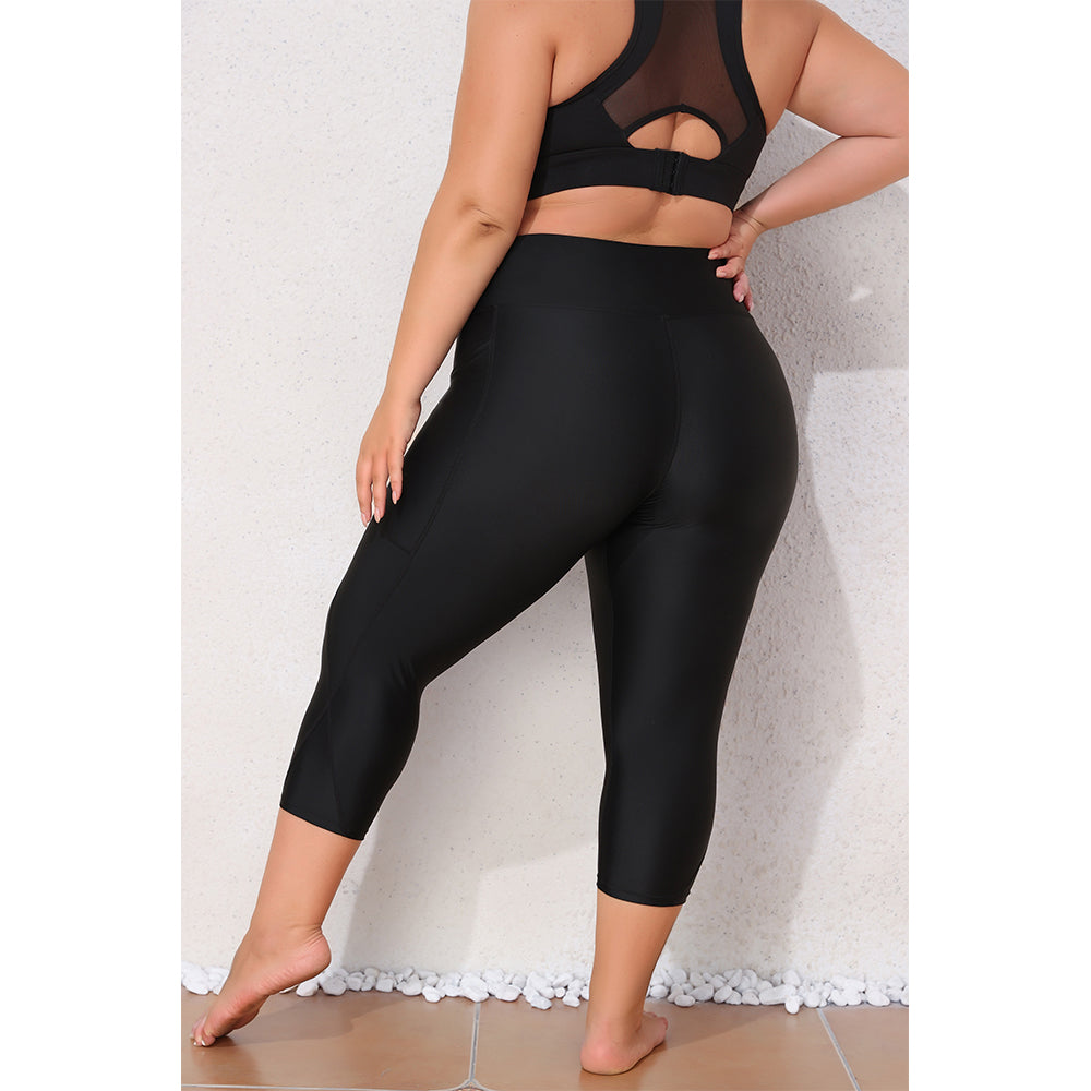 Charmo Women's Plus Size High Waisted Capri Swim Leggings with Wide Waistband and Side Pockets Swim Shorts