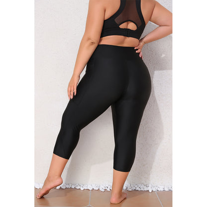 Charmo Women's Plus Size High Waisted Capri Swim Leggings with Wide Waistband and Side Pockets Swim Shorts