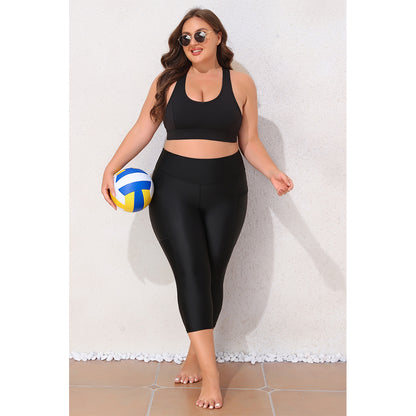 Charmo Women's Plus Size High Waisted Capri Swim Leggings with Wide Waistband and Side Pockets Swim Shorts