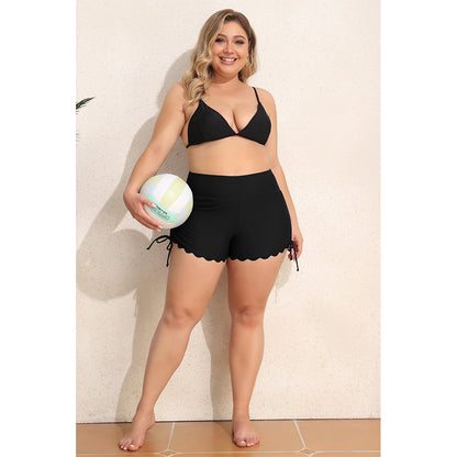 Charmo Women's Plus Size High Waisted Swim Shorts Scalloped Hem Swimsuit Shorts Side Drawstrings Swim Bottom Board Shorts