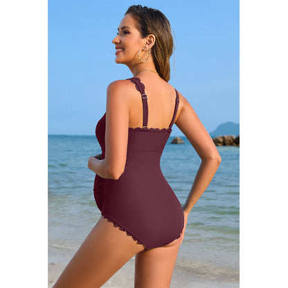 Charmo Women's Convertible One-Shoulder Maternity One-Piece Swimsuit with Stretch Ruched Belly Coverage