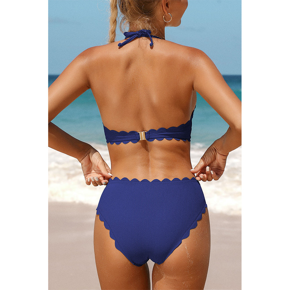 Charmo Women's Scallop Trim Halter Cutout Bikini Set
