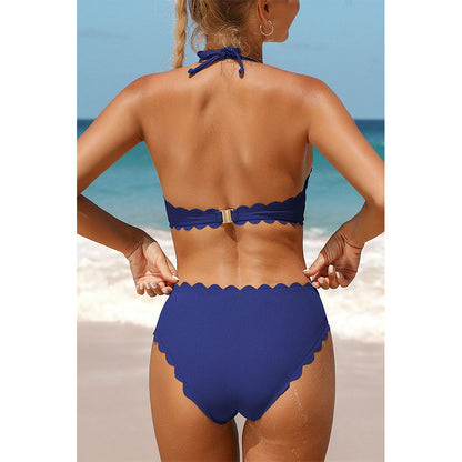 Charmo Women's Scallop Trim Halter Cutout Bikini Set