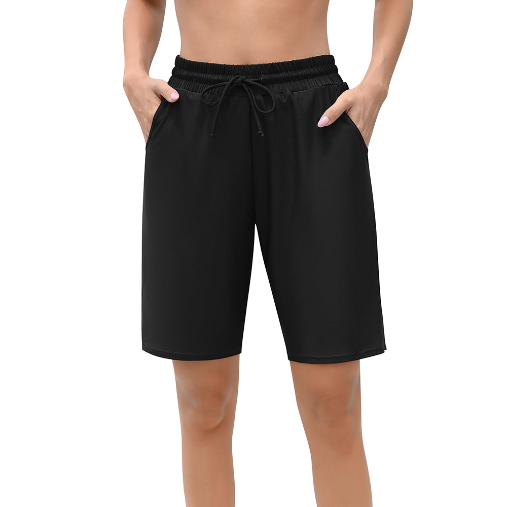 Charmo Women's Swim Shorts Boy Leg Boardshorts with Built-in Brief Solid Beach Swimsuit Bottoms
