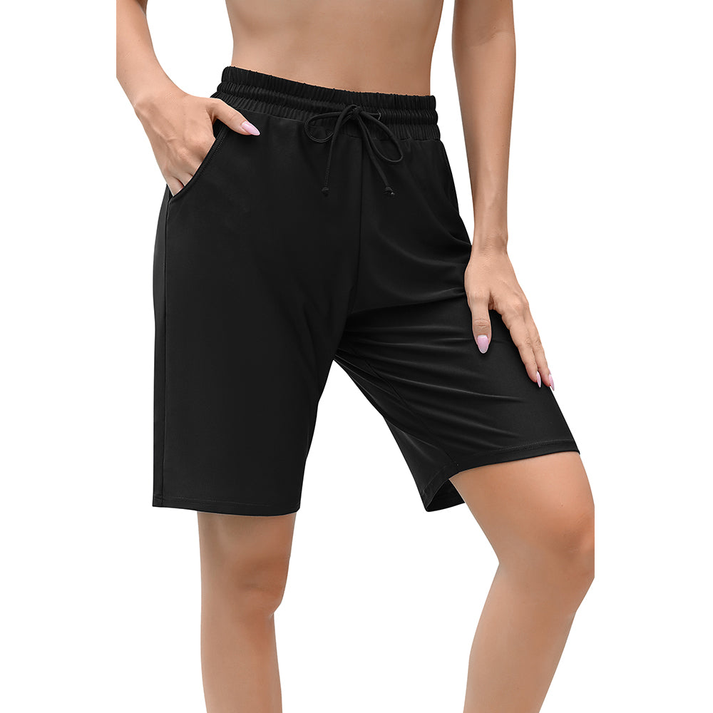 Charmo Women's Swim Shorts Boy Leg Boardshorts with Built-in Brief Solid Beach Swimsuit Bottoms
