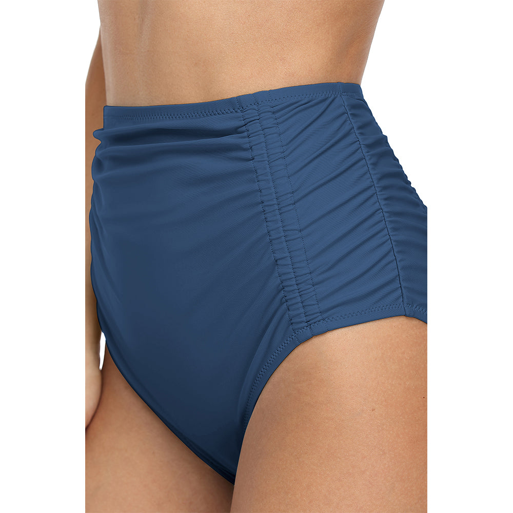 Charmo Women's High Waisted Swim Bottoms with Side Ruched Detailing and Full Coverage