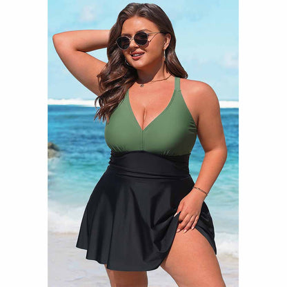 Charmo Women's Plus Size Swimsuit with Side Pockets One Piece Tummy Control Bathing Suit Push Up V Neck Swim Dress 2026