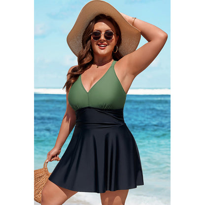 Charmo Women's Plus Size Swimsuit with Side Pockets One Piece Tummy Control Bathing Suit Push Up V Neck Swim Dress 2026