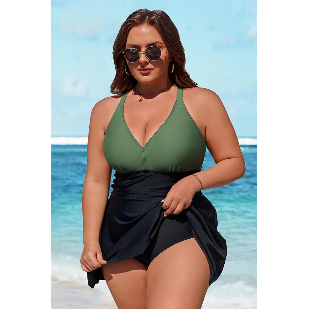 Charmo Women's Plus Size Swimsuit with Side Pockets One Piece Tummy Control Bathing Suit Push Up V Neck Swim Dress 2026