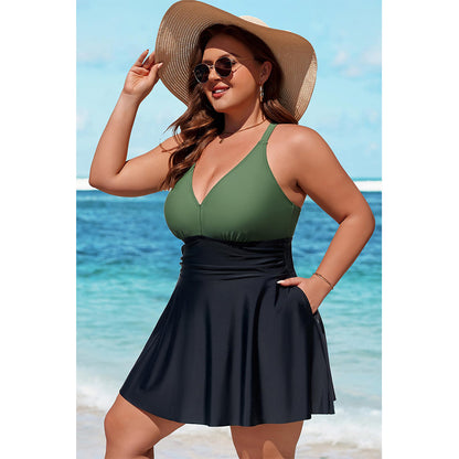 Charmo Women's Plus Size Swimsuit with Side Pockets One Piece Tummy Control Bathing Suit Push Up V Neck Swim Dress 2026