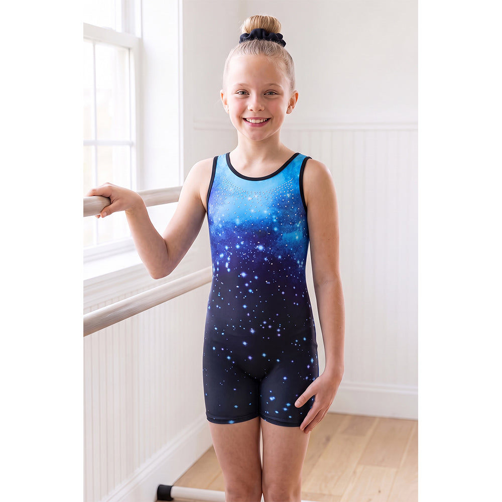 Charmo Girls Sleeveless Gymnastics Biketard Leotard with Rhinestone Detail, Stretch Athletic Unitard for Dance, Ballet, Tumbling and Training 5-12Years