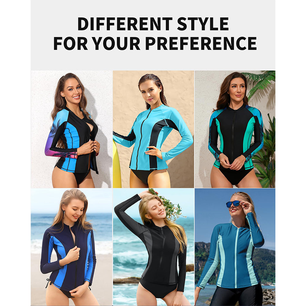 Attraco Women's Rashguard Swimsuit Zip Front Sun Protection Swim Shirt UPF 50+