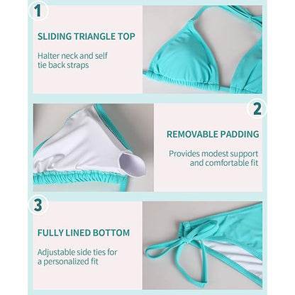 Charmo Women's Halter Bikini String 2 Piece Triangle Swimsuit Tie Side Swimwear Bikini Set
