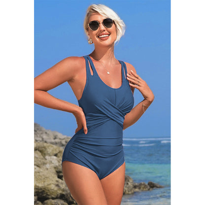 Charmo Women's Cross Front Ruched One Piece Swimsuit Cutout Straps & Back Keyhole Bathing Suit