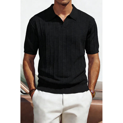 Attraco Men's V-Neck Polo Shirts Knit Polo Textured Summer Shirts Tops