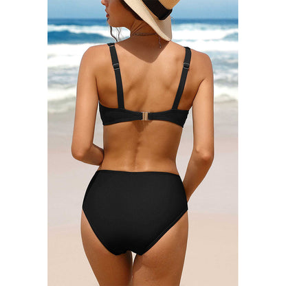 Charmo Women's Twist Front High Waisted Bikini Set