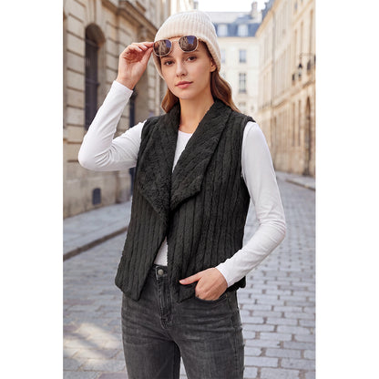 Attraco Women's Faux Fur Open Front Sleeveless Vest Soft Plush Shawl Collar Lightweight Layering Jacket