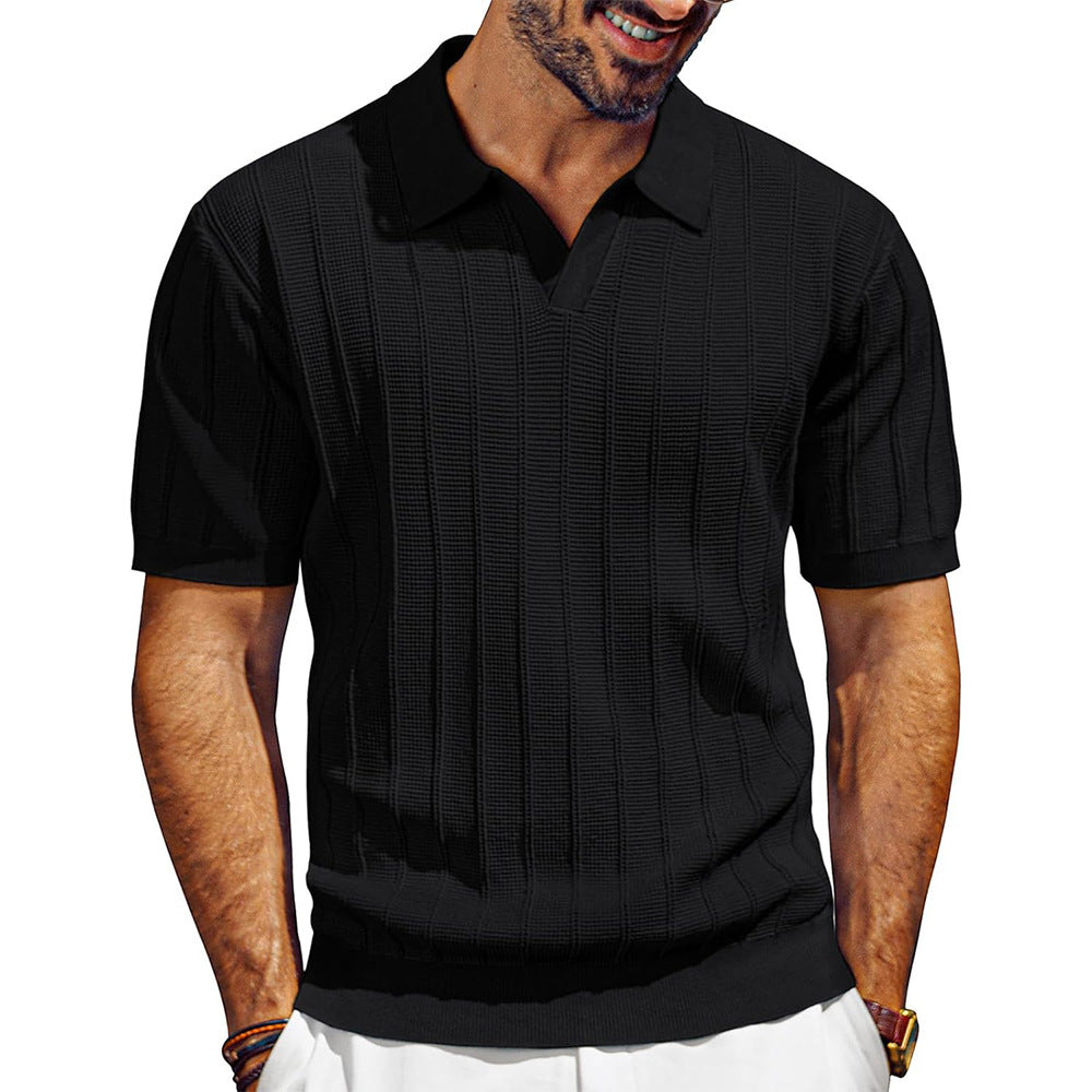 Attraco Men's V-Neck Polo Shirts Knit Polo Textured Summer Shirts Tops