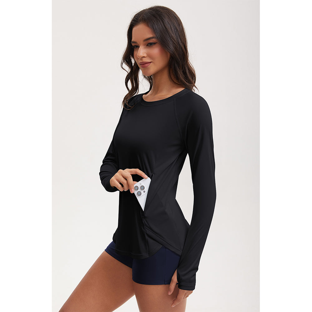 Attraco Women's Rash Guard UPF 50+ Quick Dry Long Sleeve Swim Shirt with Thumbholes and Side Pockets Sun Shirts