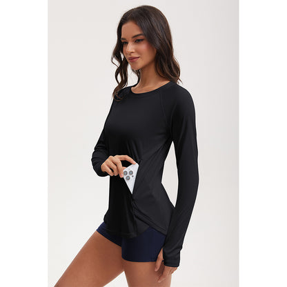 Attraco Women's Rash Guard UPF 50+ Quick Dry Long Sleeve Swim Shirt with Thumbholes and Side Pockets Sun Shirts