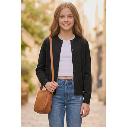 Attraco Kids Girls 100% Cotton Button-Up Knit Cardigan Sweater, Long Sleeve Crewneck School Uniform for Boys & Girls 5-12Years