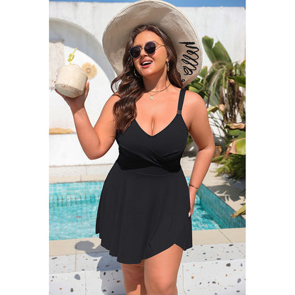 Charmo Women's Plus Size Twist Front Ribbed Swim Dress with Built-in Briefs One Piece Swimsuit