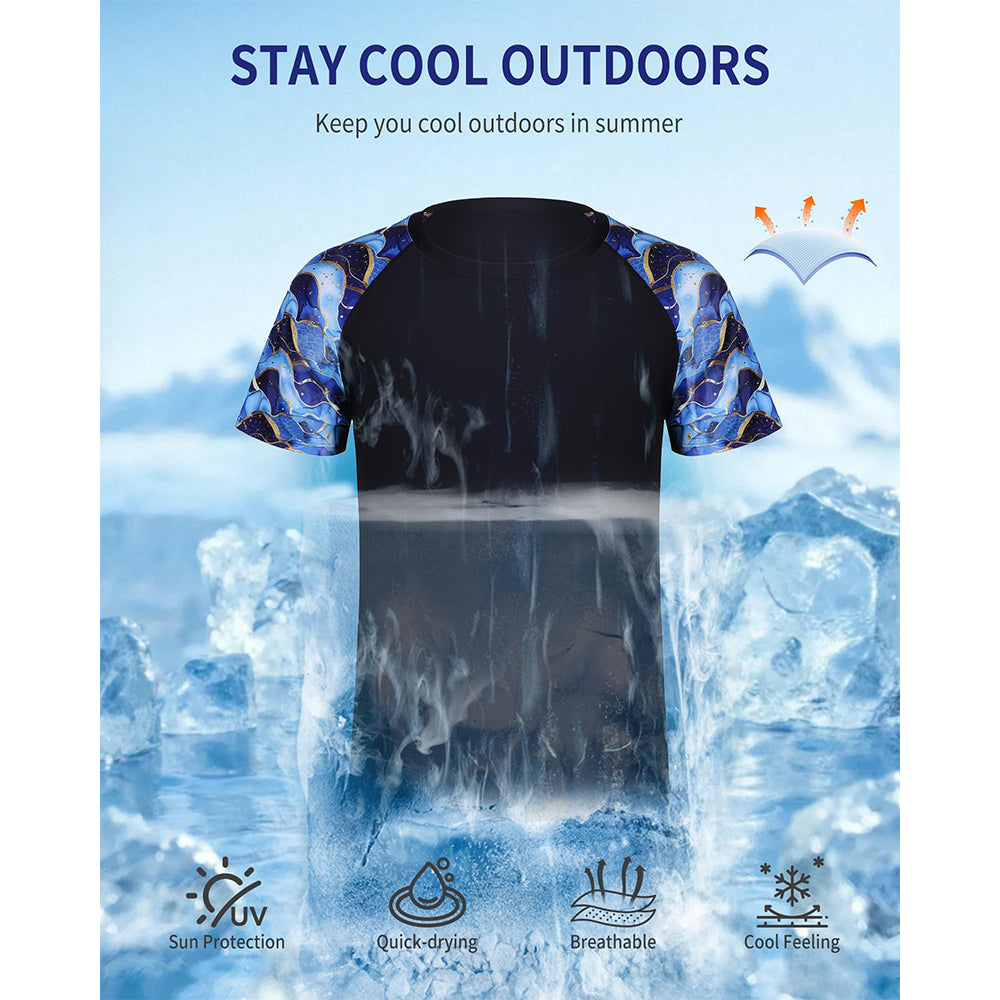 Charmo Mens Quick Drying Rash Vest UPF 50+ Rash Guards Breathable Short Sleeve Stretchy T-Shirt Swim Tops