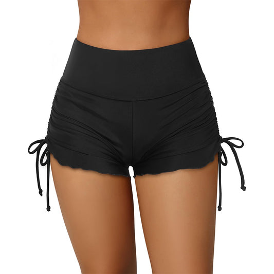 Charmo Women's Ruffled Hem Swim Shorts High Waisted Swimsuit Shorts Adjustable Side Tie Swim Bottom Board Shorts