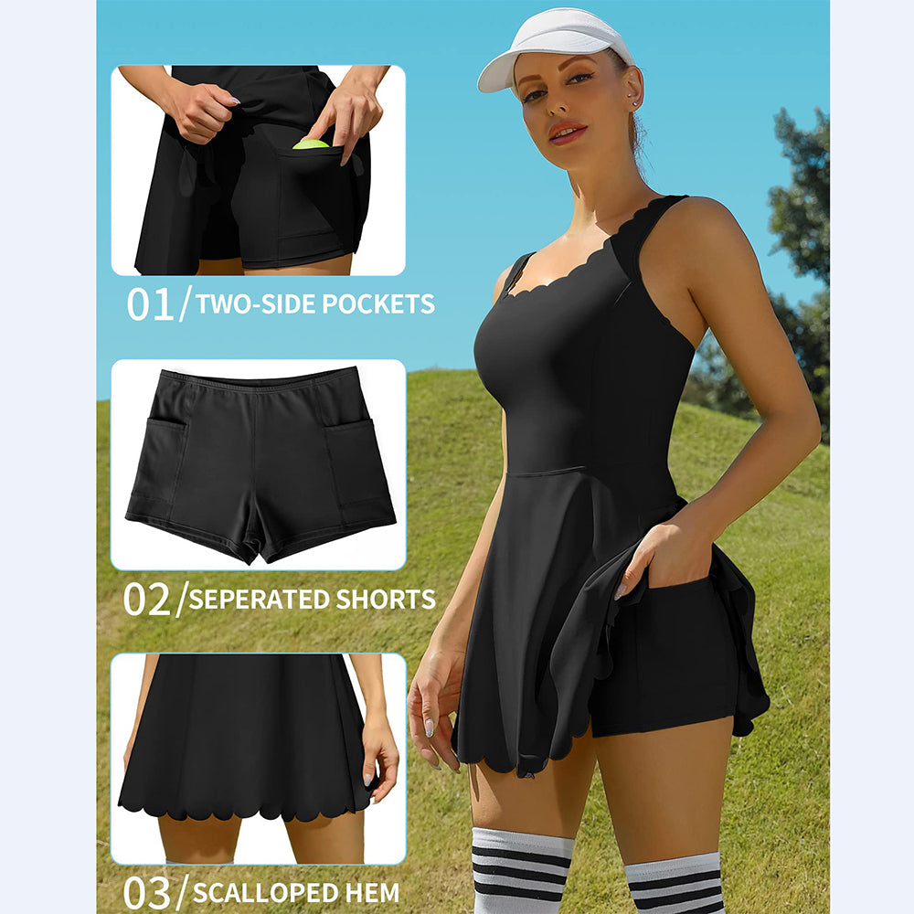 Attraco Women's Tennis Dress with Shorts Workout Golf Skirts with Pockets Athletic Dresses