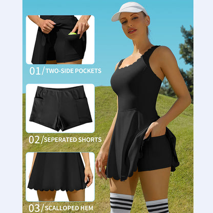 Attraco Women's Tennis Dress with Shorts Workout Golf Skirts with Pockets Athletic Dresses