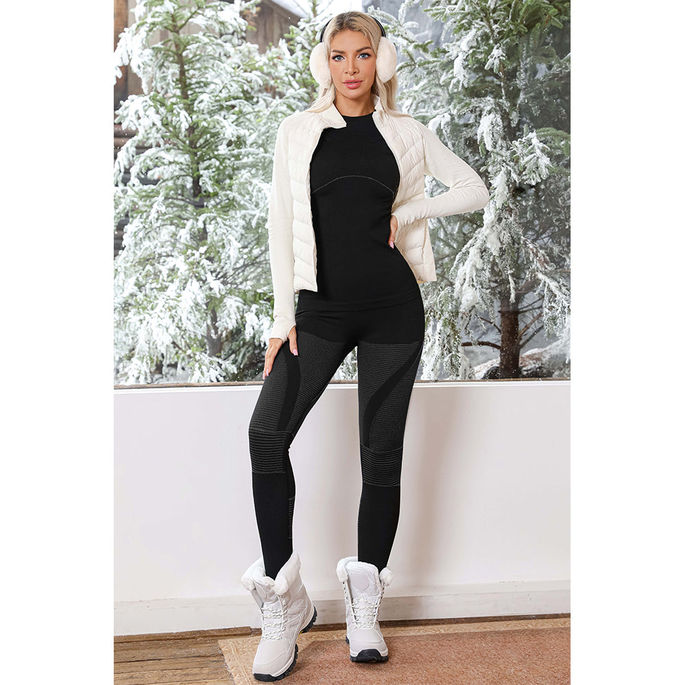 Attraco Women's Seamless Thermal Base Layer Set Long Sleeve Compression Top & High Waist Leggings Winter Ski Underwear