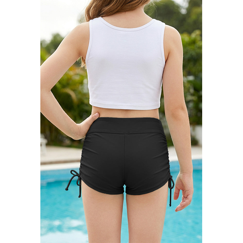 Charmo Girls High Waist Ruched Side Drawstring Swim Shorts Comfortable Coverage Swimming Bottom 7-16 Years