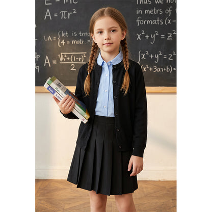Attraco Kids Girls 100% Cotton Button-Up Knit Cardigan Sweater, Long Sleeve Crewneck School Uniform for Boys & Girls 5-12Years